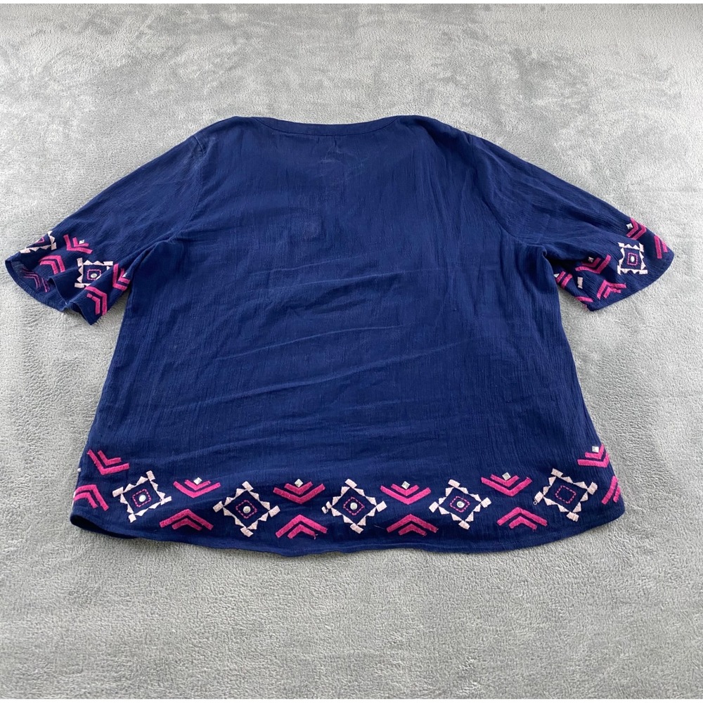 New Directions Navy Blue Embroidered Studded Peasant Blouse Top Womens Large L - Picture 11 of 13